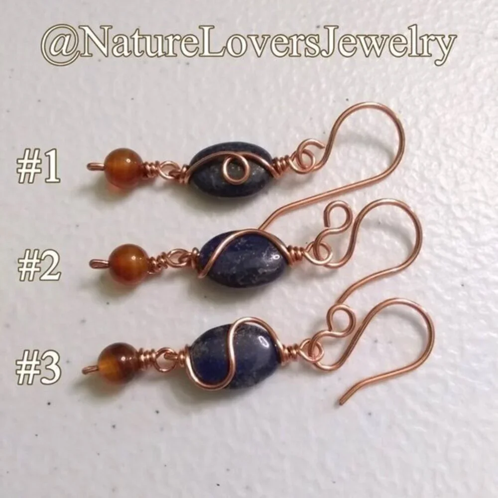 Fall Copper Earrings with Lapis Lazuli & Russet Agate ~ Handmade Boho City Chic